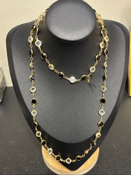Swarovski Jewelry - SWAROVSKI Crystal Long Necklace Clear & Black Bezel Riviere Gold Tone